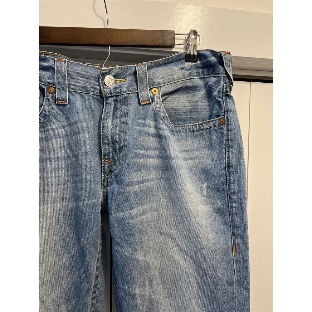 True Religion Jeans Men's 36x34 Blue Denim Straight w/Flaps Retro Rock Skater 34